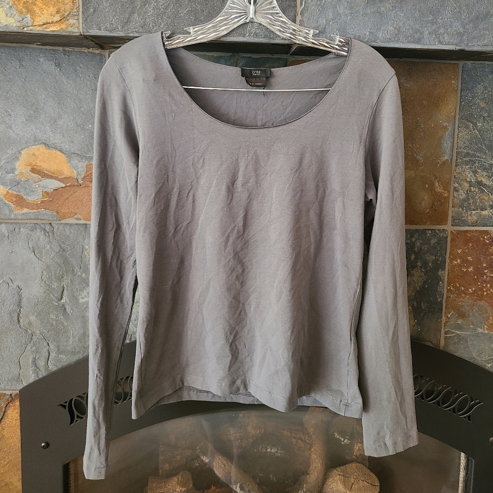 Crea Concept Dark Greenish Grey Scoop Neck Basic Long Sleeve Tee size large